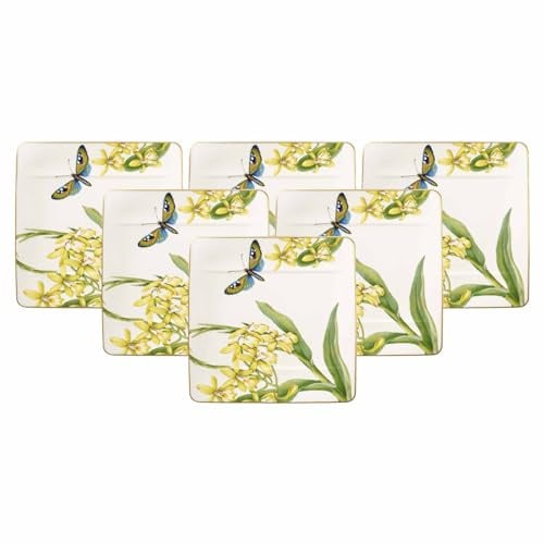 Villeroy & Boch Amazonia quadratischer Frühstücksteller, Edles Geschirr aus Premium Bone Porzellan, 23 x 23 cm, 6er Set