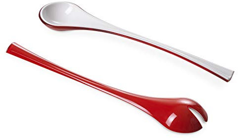 Omada Design Salad Cutlery, Modern Crockery, White Inside and Colored Outside with a Shaded Effect on The Outside, to Make Your Kitchen Practical and Fun, Trendy Line (Red)