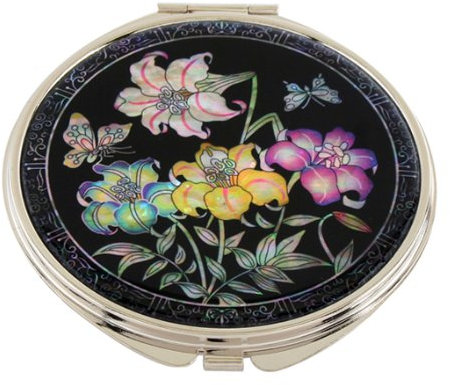 Miroir Compact Double grossissant en nacre Miroir de poche pour maquillage ou cosmétiques miroir de sac avec motif lys jaunes et violet