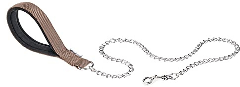 Ferplast Daytona GM Guinzaglio per Cani Extraresistente - Morbida Impugnatura Imbottita - Catena in Metallo - Design Italiano - 100 x 2,5 cm, Marrone