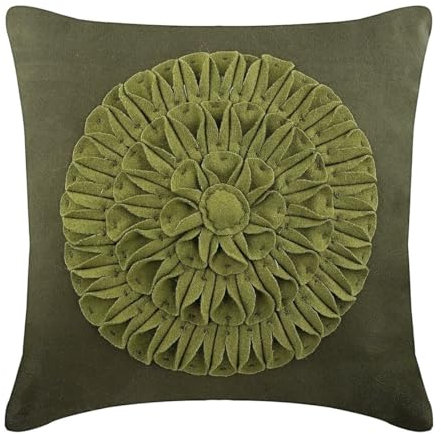 The HomeCentric Entwerfer Grun Kissen Fälle, Dahlie - Blume Floral Theme Kissen Decken, 35x35 cm Wurfkissenbezug, Platz Faux Veloursleder Werfen Kissen Decken, Blumen Modern - Green Dahlia