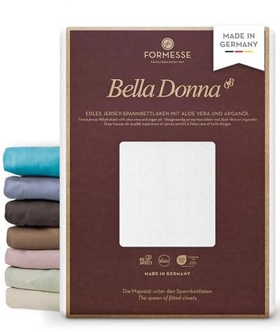 Formesse – Bella Donna Jersey La Piccola. Edles Spannbettlaken für Topper bis 12cm Höhe - 120x190-200cm - 97% Baumwollzwirn, 3% Elastan, Aloe Vera&Arganöl/Betttuch aus Deutschland in Weiss