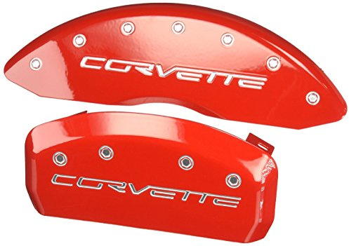 MGP Caliper Covers - Brake Caliper Covers 2005-2013 Chevrolet Corvette - Front and Rear Set - Corvette Logo – Red