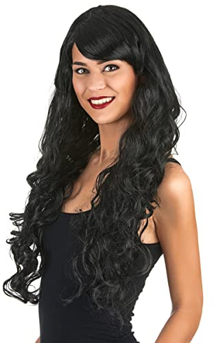 Schwarze Glamour-Langhaar-Perücke mit Locken für Damen - Schwarz