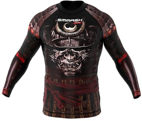 SMMASH Samurai Rashguard Herren Kampfsport Langarm, Sport Longsleeve Atmungsaktiv und Leicht, Sportoberteile für MMA, Krav MAGA, BJJ, Slim Fit Funktionsshirt Herren, Hergestellt in der EU (L)