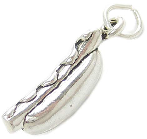 Hot Dog Sterling Silber Charm .925 x 1 Fast Food Hotdog Hotdogs Charms