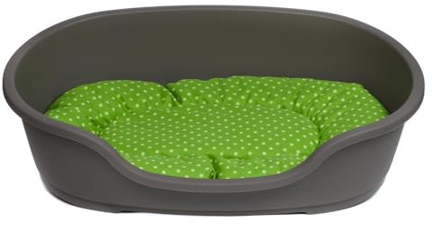 adena Hundekorb 110 x 74 cm Taupe + Kissen Tupfen grün
