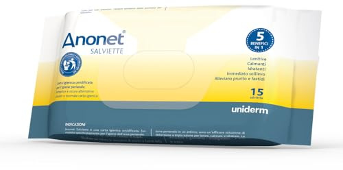 Lingettes de voyage Anonet, lingettes hydratantes pour une toilette intime nomade, soulagement instantané des démangeaisons et des inconforts intimes, fabriquées en Italie (paquet de 15)