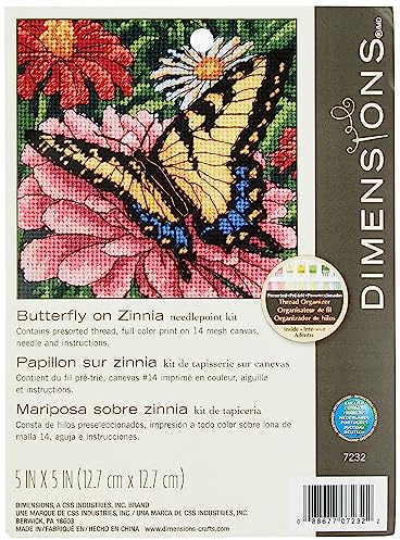 Dimensions Butterfly ON Zinnia, Canvas, Multi-Colour, Needlecrafts