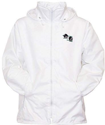 Mens Bowling Jacket Fully Fleece Lined Waterproof Hoodded Jackets Detachable Hood White With Embroidered Logo (Large, White)