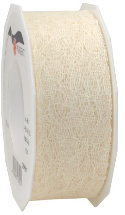 PRÄSENT C.E. Pattberg Derby Dekorationsband créme, 25 m Geschenkband aus Spitze, 40 mm Breite, Schleifenband zum Dekorieren & Basteln, zum Einpacken für Geschenke