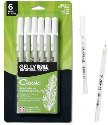 Sakura, Gelstifte Nr. 37379, feine Spitze, verschiedene Farben, 5-teilig Gelly Roll Classic Med 6-pc White