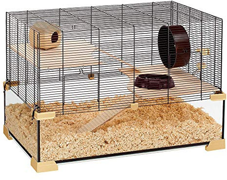 Ferplast Käfig für Hamster oder Mäuse Karat 80 Kleine Nagetiere, Zwei Ebenen mit Zubehör, aus Glas und Metallgitter