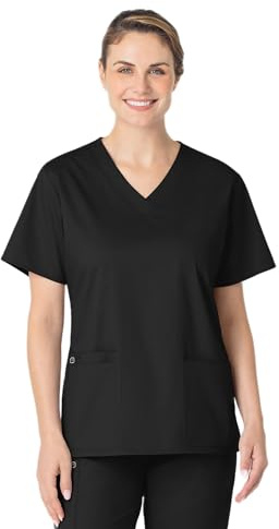 Wink WonderWORK Scrubs for Women, V-Neck Scrub Tops - Black, XS