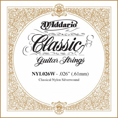 D'Addario .026 Silver Plated Copper Single String for Classical Guitar