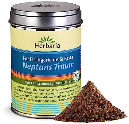 Herbaria Neptuns Traum bio 100g M-Dose - fertige Bio-Gewürzmischung für mediterrane Fischgerichte & Pasta – mediterrane Gewürzmischung - mit erlesenen Zutaten - in nachhaltiger Aromaschutz-Dose