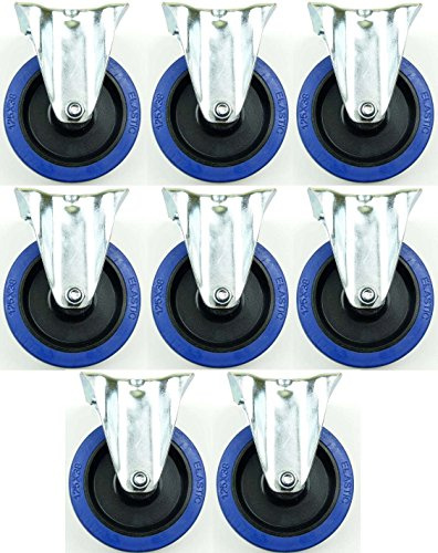 8 Stück 125 mm Blue Wheels Bockrollen Transportrollen Elastik Blau 200kg / Rad - INDUSTRIEQALITÄT (8x Bock)