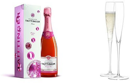 Champagne Taittinger Brut Prestige Rose Champagne in Gift Box Non Vintage 75 cl and LSA International Wine Grand Champagne Flute (Pack of 2)