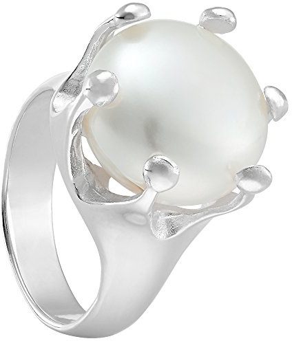 Vinani Damenring aus 925 Sterling Silber – Massiver, glänzender Krone-Ring mit Naturperle, nickelfrei & antiallergisch, handgefertigter eleganter Silberschmuck