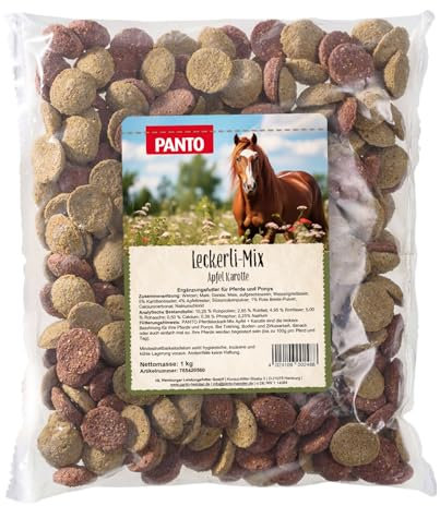 PANTO Leckerli Mix für Pferde Apfel & Karotte 1 kg – leckere Belohnung für Pferde und Ponys in Pelletform, Zwei Sorten Pferdeleckerlis, Pferdefutter Ergänzung