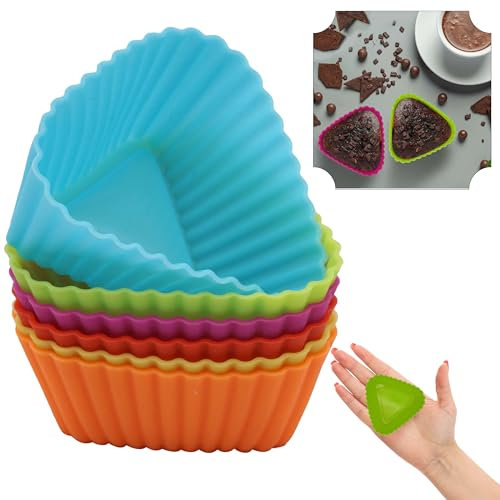 6 x zufällige dreieckige Airfryer Gadgets | Silikon Muffin Cases Cupcake Form Backen wiederverwendbare Küchenutensilien | Silikon-Backformen für Osterparty und Valentinstag
