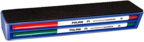 Milan - Magnetischer Whiteboard-Radierer mit 4 Marker (schwarz, blau, rot, grün), Rundspitze 3,7 mm Ø, für Whiteboard