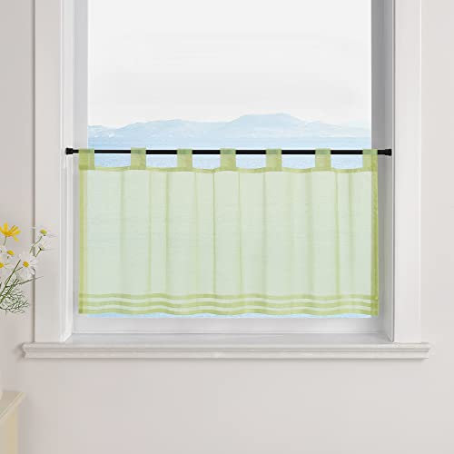 ESLIR Scheibengardine mit Schlaufen Gardinen Küche Bistrogardinen Transparent Stores Vorhänge Uni Voile Grün HxB 60x120cm 1 Stück