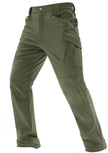 TACVASEN Mens Tactical Trousers Fleece Lined Hiking Trousers Warm Ski Pants | Winter Water Resistant Tracksuit Bottoms with Multi Pockets