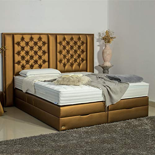 PAARA Boxspringbett 180 x 200 cm mit Bettkasten + Kopfverstellung | Antirutsch-Matten | Royal-WS® Taschenfederkern Matratze mit integriertem GELAX® Topper Kern | Chesterfield Polsterung