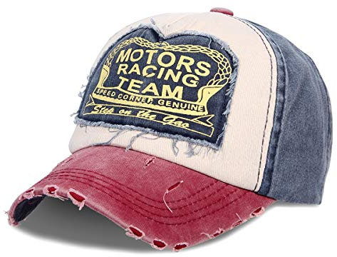 Alsino Unisex Baseball Cap Motor Racing Team Retro Vintage Used-Look Größenverstellbar aus 100% Baumwolle, blau rot