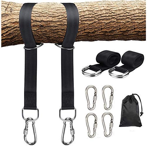 Kaxich 2pcs Tree Swing Hanging Straps, 1.5m/5ft Extra Long Straps with Safer Lock Snap Carabiner Hooks Holds 1000 kg/2200 lbs, Perfect for Tree Swing/Hammocks