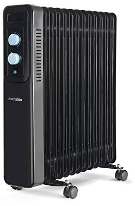 UNIVERSALBLUE Calefactor Eléctrico de Aceite Bajo Consumo | Radiador Aceite Negro 2500W | 13 Elementos Calefactores | 3 Potencias | Silencioso | Sistema de Seguridad | Termostato Ajustable