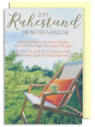 Ruhestand Abschied Karte Grußkarte Pension Liegestuhl Tasse 16x11cm