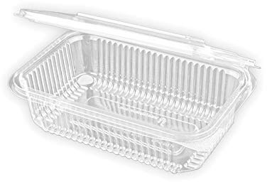 TELEVASO - 50 uds - Envase recipiente para comidas frías con tapa bisagra rectangular - Capacidad 750 ml - Polietileno (PET) transparentes
