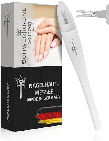 SCHWERTKRONE Coltello per Cuticole - Made in Solingen - Rimuovi Cuticole con Punta in Acciaio - Lama a V - Cuticle Cutter - Con Cappuccio Protettivo