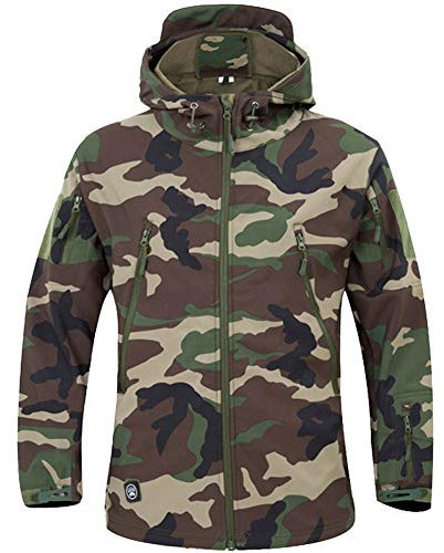MakingDa wasserdichte Herren-Jacke, lässiger Kapuzenmantel, gefüttert mit Softshell-Fleece, Laufjacke, Jacke im Camouflage-Look, für Arbeit, Angeln, Jagd, Klettern, Dschungeltarn, S