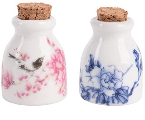 2pcs/set Printed Mini Ceramic Glass Dappen Dish Bowl Cup with Wood Lid Acrylic Liquid Glitter Powder Bottle