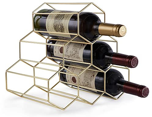 FOMANSH Portabottiglie per Vino a Nido d'Ape, Decorazione per la casa, Portabottiglie in Metallo Dorato, Scaffale per Vino da Soggiorno e Cucina, Oro
