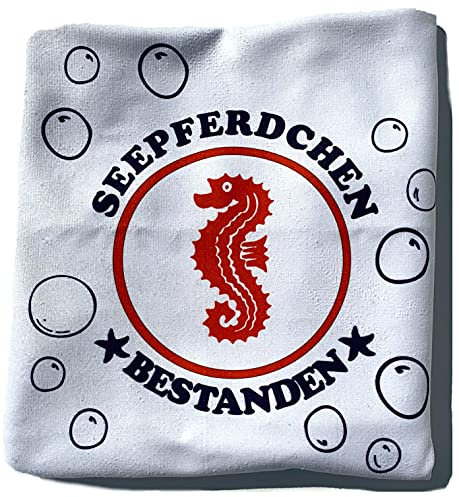 coole-fun-t-shirts Seepferdchen Bestanden ! Kinder Handtuch Weiß Schwimmen Lernen Schwimmunterricht 100x50 cm