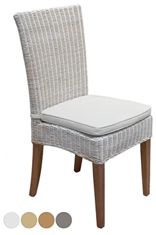 kreatives Wohnen Rattanstuhl weiß Cardine Esszimmer Stuhl Wintergarten mit Sitzkissen, Holz, Extra breit