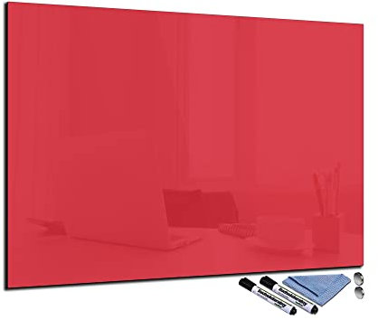 Glas-Magnettafel Rot 70x100 cm Whiteboard Wand Beschreibbar Magnetisch Pinnwand Küche Office Büro mit Zubehör Wochenplaner Abwischbar Deko Memoboard Tafel
