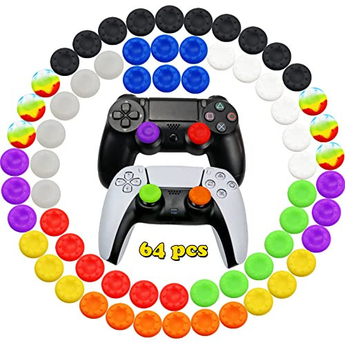 64pcs Joystick Grip for Ps5 Ps4 Controller, Silicone Thumb Grips Caps Cover Analog Stick for Playstation 5, Playstation 4 Controller, Xbox 360, Xbox One Controller (F 64pcs)
