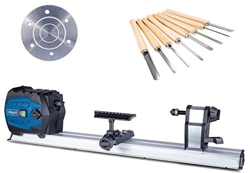Scheppach Tour à Bois DM600VARIO | 550W | Vitesse réglable | Vitesse variable de 800 à 3000 min-1 | Poupée fixe avec filetage M18 | Pièce à usiner max. 60 x 25cm | Coffret de 8 outils inclus