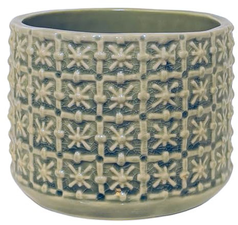 Nordring Retro Übertopf Vintage Pflanztopf für Zimmerplanzen, Sukkulenten Blumentopf Cross S (10 cm ø), grün, Keramik