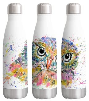 Owl Bird Watercolour Rainbow Art Bottle Double Wall Insulated Stainless Steel Sport Drinks 500ml White Gift Ideal for School Work Office Oudoor Sports Keeps Hot and Cold Drinks