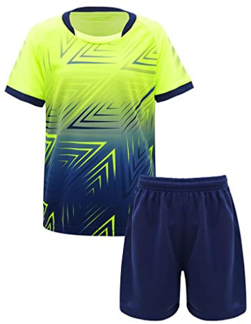 Yeahdor Kinder Jungen Sport Kleidung Set Kurzarm Sportshirt mit Kurz Hose Loose Fit Fußball Basketball Sportanzuzg Trainingsanzug Ba Leuchtendes Grün 122-128