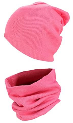 TupTam Mütze und Schal Kinder Set – Weiches Schal Mütze Set Kinder für Herbst und Winter, Farbe: Rippstoff Koralle, Größe: 52-56