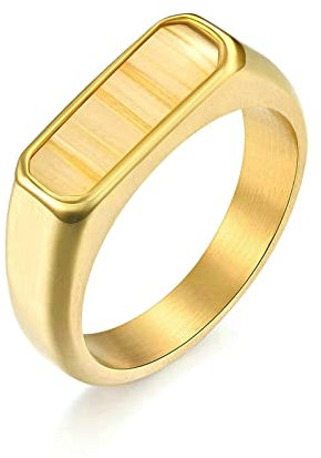 Ayoiow Männerringe Siegelring, Ring Herren Edelstahl Bands Ring Einlage mit Rechteck Holz Gold Größe 57 (18.1)
