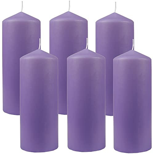 HS Candle Stumpenkerzen Wachskerzen Ø6cm x 17cm (6er Pack) Violett - Lange Brenndauer, Hergestellt in EU, Kerzen Blockkerzen - Wachs Stumpen