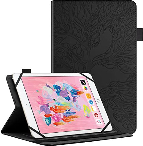 Succtopy Custodia per Universale Tablet 7-8 Pollici,Cover in Pelle PU Flip Portafoglio Cover con Porta Penna, Custodia Protettiva con Slot Card per Universale Tablet 7-8 Pollici,Nero